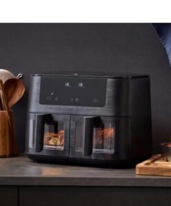 Holm dobbelt Airfryer 9L, Dobbelt airfryer med to skuffer, så du enten kan tilberede dobbelt portion eller to forskellige retter samtidig. 9 programmer,