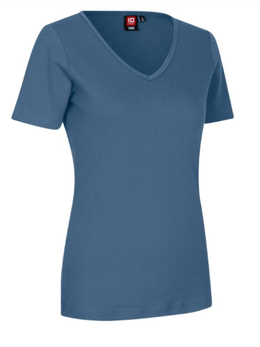 Interlock T-shirt V-hals Dame, fra ID Identity er en kortærmet interlock T-shirt med V-hals i blød antipilling kvalitet. holder faconen vask efter vask