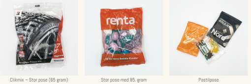 Logoslik slikposer i mange varianter, til branding af dit firma. Slikposer i mange smagsvarianter. Dansk producent og produceret i Danmark.stor smag.  