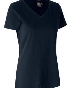 Core t-shirt med v-hals, fra ID Identity. Fitted T-shirt i casual design. O-hals, smal rib i hals, ærmer, stikningsdetaljer ved ærmegab/bunden. H/D model
