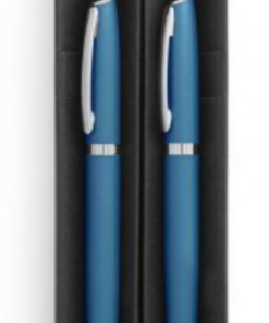 Re-Lando sæt kuglepen og rollerballpen, i genanvendt aluminium, stor reduktion af energiforbruget i produktionsprocessen/undgår udledning af drivhusgasser.