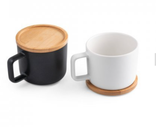 Keramisk krus Fangio med forskel finish, låg og bambusbund. Kap. op til 230 mL. Krus tåler opvaskermaskine. Modstandsdygtigt op til 125 vask (inkl tryk )
