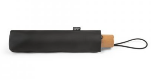 Foldeparaply i 3 sektion 2 farver, 190T Pongee-paraply i PET (100% rPET) , med glasfiberribber, træhåndtag, automatisk åbning og lukning og vindtæt.