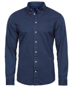 Tee Jays Casual twill skjorte D/H, garment washed indigo har en behagelig, faconsyet pasform, lækre detaljer. Skjortevalg til kontoret el. en frokost