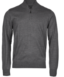Tee Jays Half zip herre model, Denne Half Zip strik er lavet i en førsteklasses italiensk merino/polyakryl blanding. 3 farver, Sort, Navy og Grå Melange