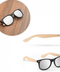 Solbrille med bambus stel, Kategori 3 spejlglas og UV400 beskyttelse. jf. med EN ISO 12312-1.Sjov og anderledes brille med plads til dit logo