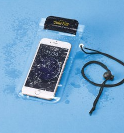 Vandtæt telefon taske med justerbar strop, Vandtæt telefon taske i PVC med justerbar strop og snaplås. Klar på forsiden og mat hvid på bagsiden.
