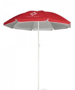 Sommer parasol med sølv foring. Parasol 2 delt med kontrastfarver, 210T tilbagelænet. Leveres i pose med håndtag. ø1400 mm, 1600 mm. Pose:1010 x110 mm