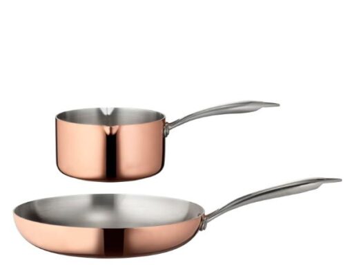 Blomsterbergs kasserolle og stegepande 28 cm køkkengrej af kobber er både tidløst, stilfuldt og funktionelt, og i rustfrit stål. En kraftig aluminiumkerne