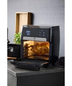Holm Airfryer 12 L, Airfryer-ovn 12 liter. I en airfryer tilberedes maden med cirkulerende varm luft i stedet for fritureolie, og fritterne får sprød og crispy overflade helt uden eller med meget små mængder olie.