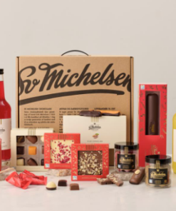 Sv.Michelsen sampakgave med Fairtrade chokolade 560, Stor gavekuffert med Fairtrade chokolade, saft & vin, flot sampak til en festlig sammenkomster