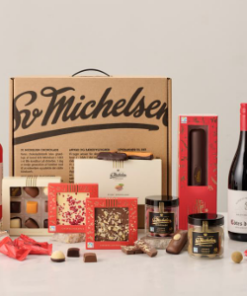 Sv.Michelsen sampakgave med Fairtrade chokolade 560, Stor gavekuffert med Fairtrade chokolade, saft & vin, flot sampak til en festlig sammenkomst.