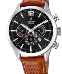 Festina Chronograf herreur 3 modeller, klassisk herreur med læderrem. urkassen er i stål og skiven fåes i flere forskellige farver. Stopur, drejelynette