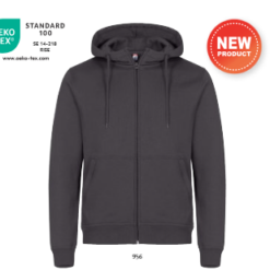 Miami Hoody FZ fra Clique , er en unisex, med fuld lynlås, bomuld og recycled polyester. Den har en SBS-lynlås, grundmaterie i hætten og en rundt snoretræk.
