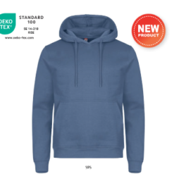 Miami Hoody fra Clique,  En unisex rundhals i en blanding af bomuld og recycled polyester. Elastisk rib 2x2 med dobbeltsyning nederst på ærmet/forneden.