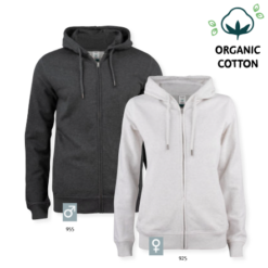 Premium OC Hoody full zipp D/H, med fuld lynlås, i sweatshirt i eksklusiv kvalitet ,øko- logisk bomuld, recycled polyesterblanding. Flatlock raglan-ærme