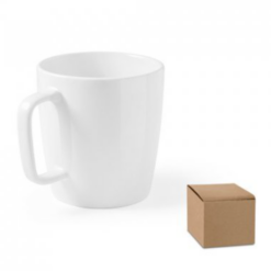 Krus Dhoni white med blank overflade. Keramik, kapacitet op til 450 mL. Tåler opvaskemaskine, modstandsdygtigt op til 125 vask (inkl tryk )jf. EN12875-1.