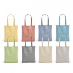 Bomuldsnet Rynek i genanvendt bomuld.Genbrugs bomuld (70%), genanvendt polyester (30%) ( 140 g/m²²) med 60 cm håndtag 375 x 415 mm. 8 rigtige fine farver