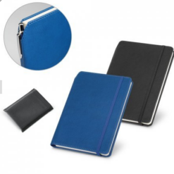 A5 notesbog Moriah med PU omslag, med PU indbundet omslag, har 192 linjeret sider, holder til kuglepen(uden pen), samt elastikbånd. Kommer i non-woven pose
