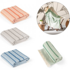 Multifunktionelt håndklæde OEKE-TEX certificering, fremstillet (260 g/m²) af let og modstandsdygtig bomuld (90 %) og genbrugsbomuld (10 %). Mål,100 x 180 cm