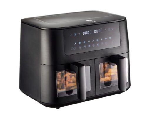 Holm dobbelt Airfryer 9L, Dobbelt airfryer med to skuffer, så du enten kan tilberede dobbelt portion eller to forskellige retter samtidig. 9 programmer,