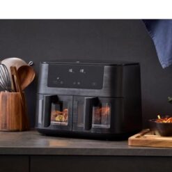 Holm dobbelt Airfryer 9L, Dobbelt airfryer med to skuffer, så du enten kan tilberede dobbelt portion eller to forskellige retter samtidig. 9 programmer,