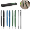 Re-Lando sæt kuglepen og rollerballpen, i genanvendt aluminium, stor reduktion af energiforbruget i produktionsprocessen/undgår udledning af drivhusgasser.