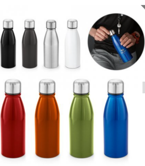 Drikkedunk til sport i aluminium, Aluminium sports flaske med rustfri stålhætte. Flot praktisk flaske. Kapacitet op til 500 mL. ø67 x 205 mm