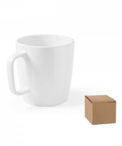 Krus Dhoni white med blank overflade. Keramik, kapacitet op til 450 mL. Tåler opvaskemaskine, modstandsdygtigt op til 125 vask (inkl tryk )jf. EN12875-1.