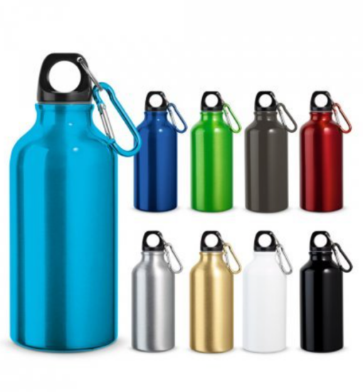 Drikkedunk Landscape sports flaske, aluminium sport flaske med karabinhage og kapacitet op til 400 mL. Oplagt logo mulighed ø66 x 176 mm