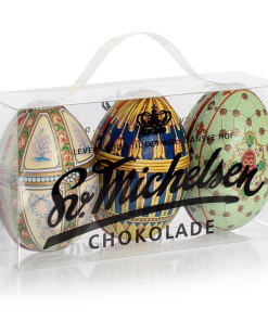 Sv. Michelsen æske med 3 Fabergé-æg, med 3 af vores tidligere års Fabergé-æg, med 9 fyldte æg i hver, lavet af vores lækre Fairtrade chokolade,