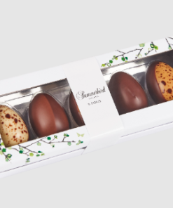 Summerbird påskeæske med 5 egg, Elegant gaveæske med 5 forskellige varianter af vores mest populær økologiske påskeæg.