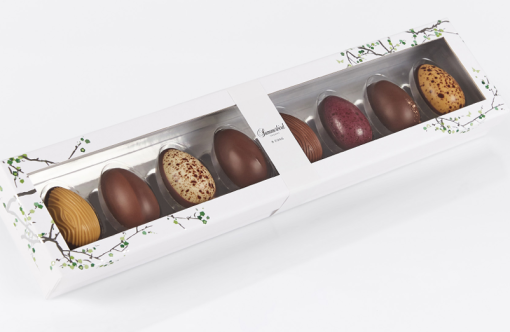 Summerbird eggs 8 forskellige smage, elegant gaveæske med 8 forskellige varianter af vores økologiske påskeæg. En gave man bliver glad for