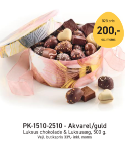 Påskegave akvarel guld luksus chokolade,  denne flotte påske æske kommer med luksus chokolade og luksusæg med hele 500 g. .