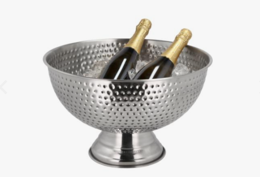 Funktion champagnebowl el. køler, Champagnekøler på fod elegante eller champagnekøler er fremstillet af rustfrit stål med en flot hamret overflade,
