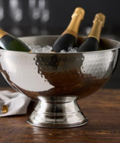 Funktion champagnebowl el. køler, Champagnekøler på fod elegante eller champagnekøler er fremstillet af rustfrit stål med en flot hamret overflade,