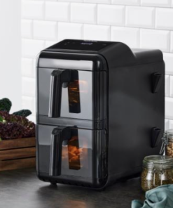 Nordic sense Airfryer Doublestack, med stablede skuffer på 11,6 liter. Nu kan du nemt kan tilberede forskellige retter på samme tid, med digitalt touchskærm