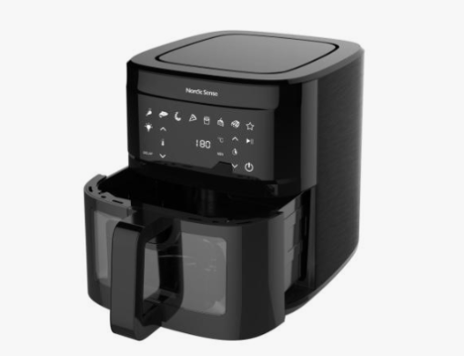 Nordic sense Airfryer 9 L er til store portioner og sundere madlavning. Temperaturen kan justeres fra 80 til 200 °C, op til 60 minutter