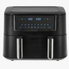 Nordic sense Dobbelt airfryer, på 9,4 liter, til lækker og sprød mad med mindre olie. Skuffen har et praktisk skillerum, for tilberede af flere retter