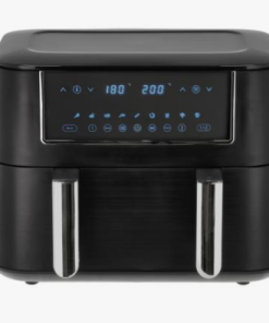Nordic sense Dobbelt airfryer, på 9,4 liter, til lækker og sprød mad med mindre olie. Skuffen har et praktisk skillerum, for tilberede af flere retter