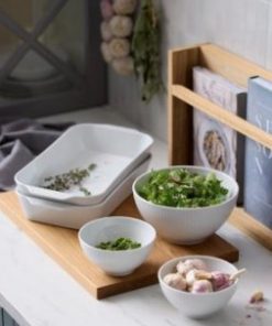 Pillivuyt plisse servering sampak 5 dele, Smukt og sofistikeret sæt med to fade og tre skåle til ovnretter, bagning og servering, alle fra serien Plissé